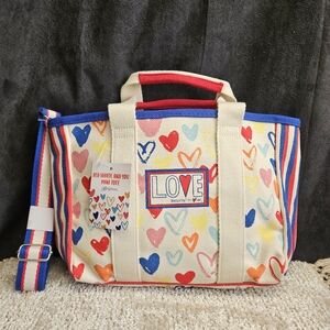 NWT Brighton RED WHITE AND YOU Canvas Mini Tote Patriot Hearts Stripes Fireworks